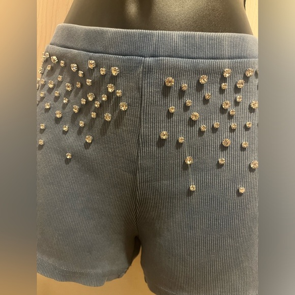 H & M blingy blue rhinestone mini shorts. Stretchy & Comfy. - Picture 3 of 4